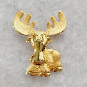 JJ 80's Vintage Gold Tone Antler Moose Brooch